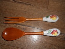 Salatbesteck aus Keramik/Holz - handbemalt aus Italien