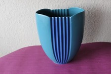 Große Vintage Thomas Keramik Vase Rillendekor Blau/Türkis H.25 cm