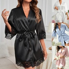 Damen Brautjungfer Kimono Bademantel Morgenmantel Nachthemd Spitze Robe Dessous