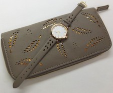 Set Damen Geldbörse groß und passende Damenuhr NEU Eleganz Geldbeutel Uhr v356