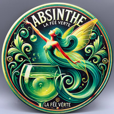 Metall/Blech-Schild-Retro-Absinthe-La Fee Verte-Bar Deko-rund-ca.20cm
