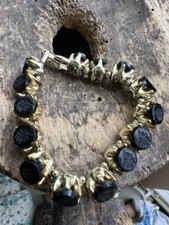 Vintage Schiaparelli Attrib Jet Glas Intaglio Damen Vergoldet Droschke Armband