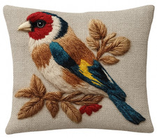 Kissen mit Füllung 45x45cm Vogel Stieglitz, Dekokissen Vogel,Zierkissen,Geschenk