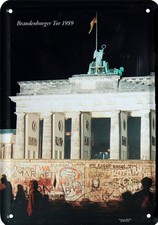 Blechpostkarte Berlin Brandenburger Tor 1989 Grafitti vor Mauerfall Mauer Wall *