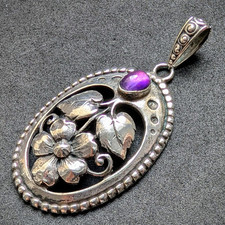 Jugendstil Designer Anhänger 800 Silber Amethyst Handarbeit alt antik c. 1910 S