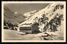 Dortmunderhütte, Berghütte im Schnee, Ansichtskarte 1953 