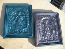 c.1970 ANGERMAYER KERAMIK 2x Ofen Kachel 4906 Eberschwang wie Gmundner Schleiss