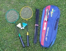 2 Badminton Federball Schläger Steel Shaft 2 Bälle Netz Tasche Starter Profi Set
