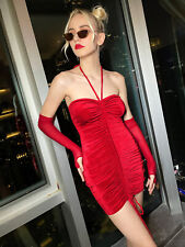 Damen Kleid in Rot Samt drapiert mit Armstulpen Gr XL 44  Neu