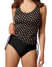 TANKINI mit RAFFUNG schwarz-orange-koralle-taupe PUNKTE Gr.38 CUP C NEU