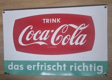 Seltenes Original Emailschild Coca Cola das erfrischt richtig - 70cm x 45cm
