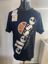 ellesse T-Shirt XL Schwarz Perugia Logo Retro Streetwear Top Zustand