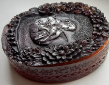 Pill Box 1890 Jugendstil Bakelit Bernstein Harz Danbiere Paris, Döschen, Dose