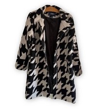 Schwarz-weißer Mantel Oversized Damen Hahnentritt Muster