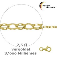 ERBSKETTE OVAL, 2,5mm Breit, ECHT SILBER/925, vergoldet, MADE IN GERMANY