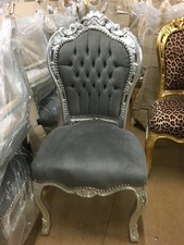 Barockstuhl Grau Silber Stoff Edel Elegant Luxus antik klassisches design