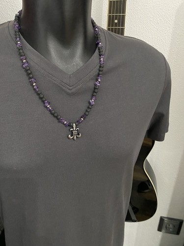 Lavasteinkette mit amethyst - lavasteinkette,
