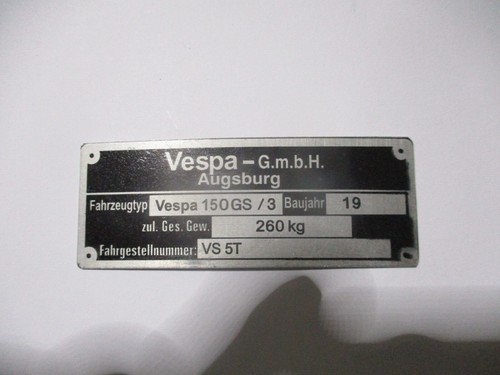 Typenschild plate vespa - typenschild,