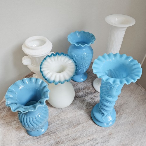 Vintage blaue opalglas vase - vintage,