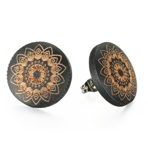 Mandala holz ohrstecker - ohrstecker, rund