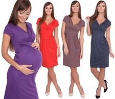 Damen Kleid V-Ausschnitt mit Raffungen + MAMA Umstandsmode Gr. 36 38 40 42 4