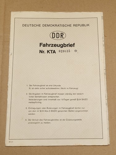 Ddr kfz anhängerbrief - kfz,