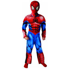 Kinder Premium Spider-Man Kostüm & Maske / Muskel Overall Karneval Fasching 128