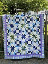 Patchwork Decke Handarbeit  Lila , Blau, Grün, Creme  .....  180 X 140 cm