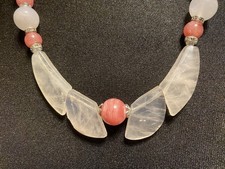 Halskette, Naturstein, Rosenquarz, Rhodochrosite Handgefertigt
