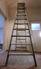 2,7m Große historische Holz Leiter franz. Bockleiter Bibliotheksleiter Altbau