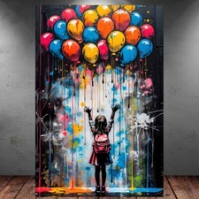 LEINWAND BILD ER XXL ABSTRAKT BANKSY BALLOON GIRL BUNT GRAFFITI WAND POSTER 1266
