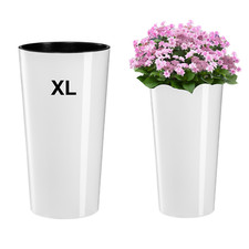 Blumenkübel Weiß Rund Hochglanz Blumentopf Pflanzeinsatz Übertopf XL (H:57cm) 