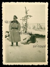 Wehrmacht Offizier im dicken Wintermantel - Schneetarnung Camo - WK2 Foto 6x9cm