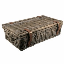 Truhe Travel mit 2 Lederschließen aus Rattan Korb Naturrattan Geflecht