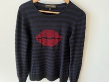Pullover Clements Ribeiro Rote Lippen Strass Gr. M Schwarz-dunkelblau gestreift