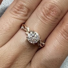 1.56 TCW Round Moissanite Twisted Band Twig Engagement Ring Solid 9k Rose Gold