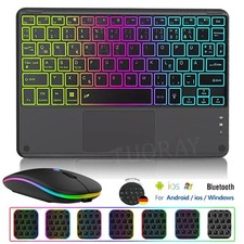 Für Apple iPad Beleuchtete Tastatur Funk Maus Wireless Bluetooth Touchpad QWERTZ