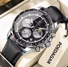 Chronograph Armbanduhr Herren - Quarzuhr Herrenuhr Lederarmband Datum leuchtend