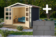 Gartenhaus Holz 19mm AMBERG 4 grau 246x246cm inkl. Schindeln +LAGERABVERAKAUF+