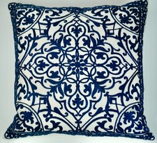 "OLD BLUE"  VollKissen  beflockt  stilvoll  45x45 cm  Leinen  Federn  BW-Inlett