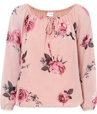 Bluse mit Tunnelzug Gr. 42 Rosa Geblümt Damenbluse Top Shirt Tunika Oberteil Neu