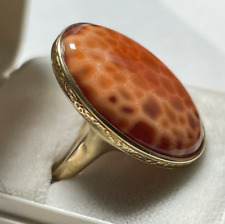 375 Gold 9 K Ring großer herrlicher Feuerachat RG 54 Juwelier solide Qualität