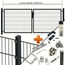 Doppelstabmattenzaun SET inkl. Gartentor 2-flg. B= 3,00m Sym. RAL7016