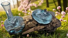 DEKO Holz geschmolzenes Glas Teelichthalter Vase Kerzenhalter Blumen Wurzelholz