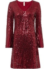 Partykleid mit Trompeten-Ärmel Gr. 36/38 Dunkelrot Damen Paillettenkleid Neu*