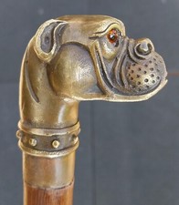 Schöner alter Spazierstock, Jägerstock mit Hundekopf-Knauf aus Bronze.