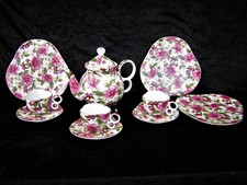 VICTORIAN STYLE Porzellan Tee-o. Kaffeeservice Rosenblüten 10tlg.