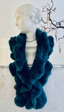 Echtpelz Kanin Luxus Stola Kragen Fell-Schal in leuchtendem Petrol, Groß, Volant