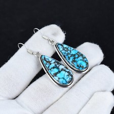 Natürlich Türkis Edelstein 925 Sterlingsilber Handmade Schmuck Ohrringe Geschenk