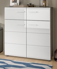 Schuhschrank weiß Hochglanz und Rauchsilber grau Schuhkommode 80 x 90 cm Rumba
